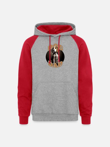 Beagle Dad Graphic Tee - Unisex Colorblock Hoodie - heather grey/red