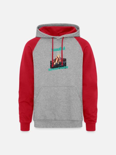 Beautiful_Summer_Camping - Unisex Colorblock Hoodie - heather grey/red