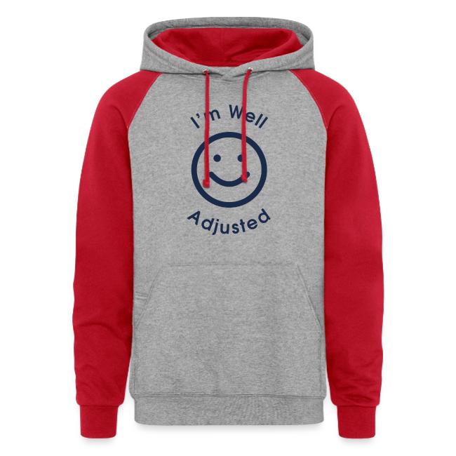 I'm Well Adjusted logo on the Retro Colorblock Hoodie