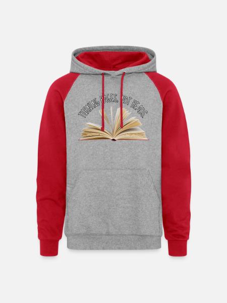 Turning Pages Not Heads - Unisex Colorblock Hoodie - heather grey/red