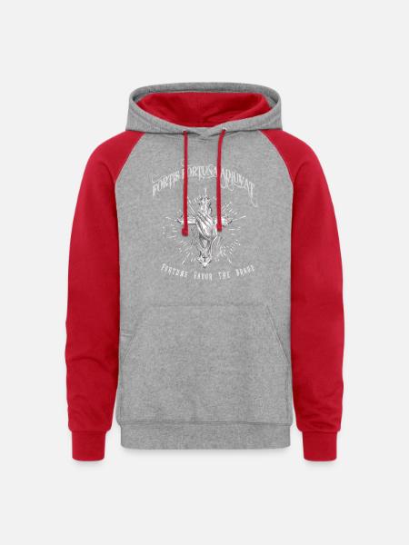 Fortis Fortuna Adiuvat - Cross and Hand Tattoo - Unisex Colorblock Hoodie - heather grey/red