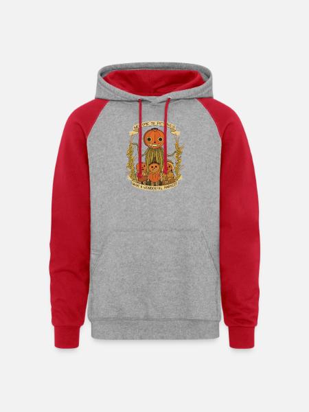 Harvest Family Pumpkin Scarecrow Banner - Unisex Colorblock Hoodie - heather grey/red