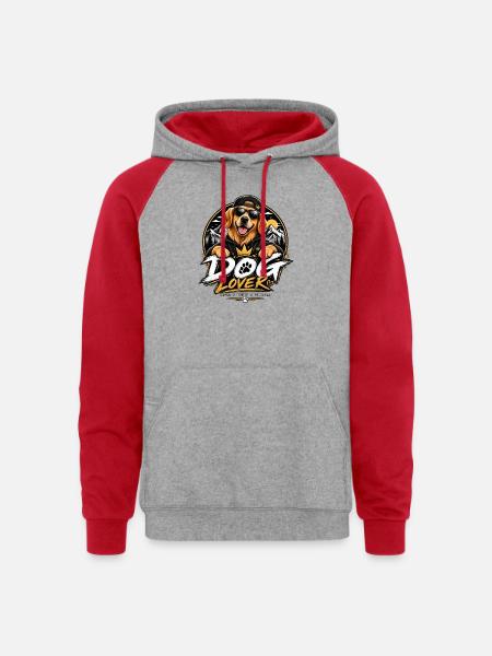Royal Dog Love Graphic - Unisex Colorblock Hoodie - heather grey/red