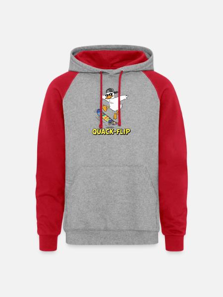 Funny Duck Skater - Unisex Colorblock Hoodie - heather grey/red