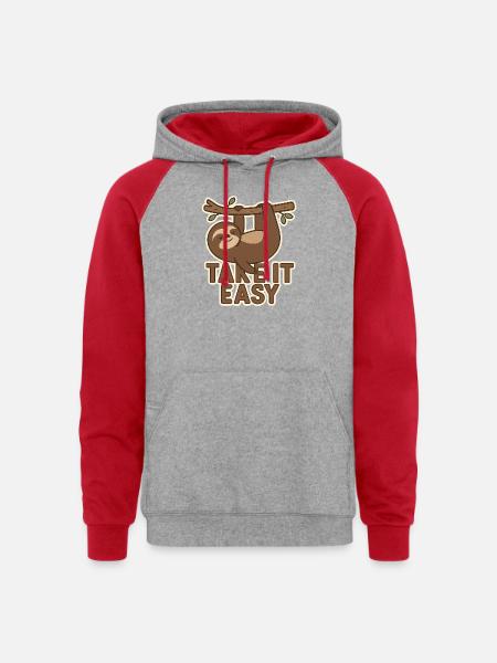 Take It Easy Sloth - Unisex Colorblock Hoodie - heather grey/red