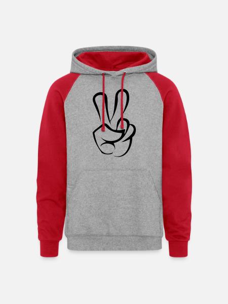 peace hand - Unisex Colorblock Hoodie - heather grey/red