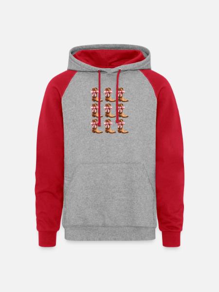 Cowgirl Boots and Pink Bows Rodeo - Unisex Colorblock Hoodie - heather grey/red
