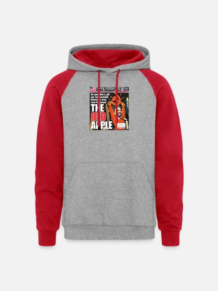 The Red Apple New York Post Zohran Mamdani  - Unisex Colorblock Hoodie - heather grey/red