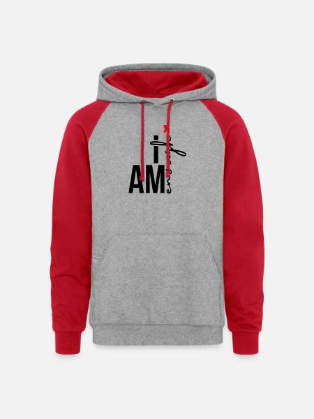 custom design I am Enough - Unisex Colorblock Hoodie - heather grey/red