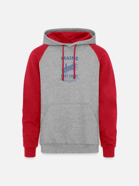east_coast_boothbay - Unisex Colorblock Hoodie - heather grey/red