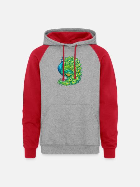 Vivid Peacock Cascade - Unisex Colorblock Hoodie - heather grey/red