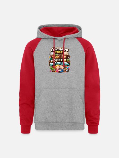 Grandpa Fuel Coffee & Grandkids - Unisex Colorblock Hoodie - heather grey/red
