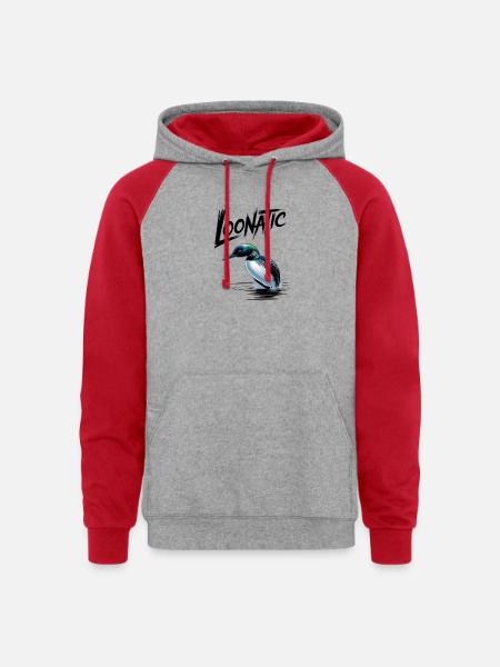 Loonatic Splash Loon Illustration - Unisex Colorblock Hoodie - heather grey/red