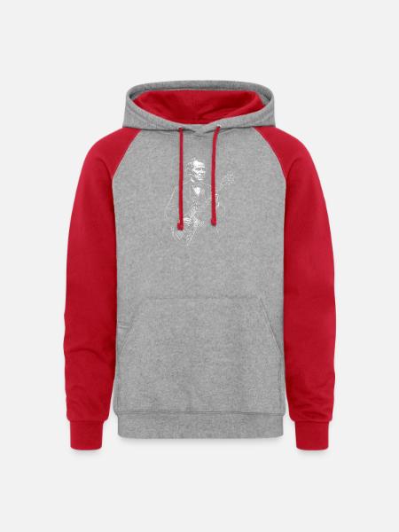 Andrew Johnson Guitarist Portrait  - Unisex Colorblock Hoodie - heather grey/red