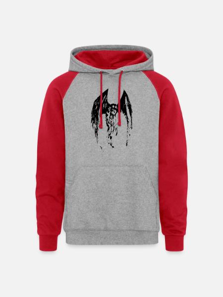 The Mothman - Unisex Colorblock Hoodie - heather grey/red