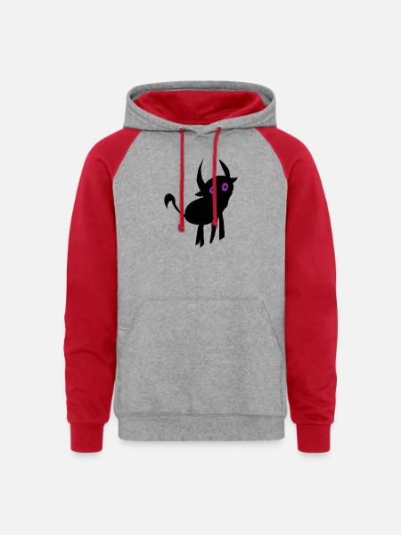Whimsical Alien Face Design - Unisex Colorblock Hoodie - heather grey/red