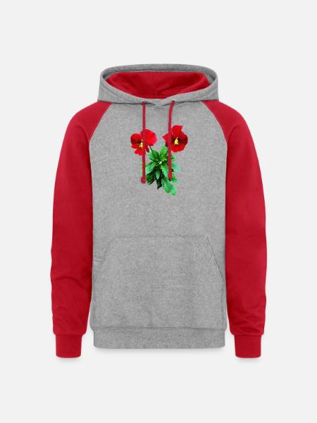Red Pansy Duo - Unisex Colorblock Hoodie - heather grey/red