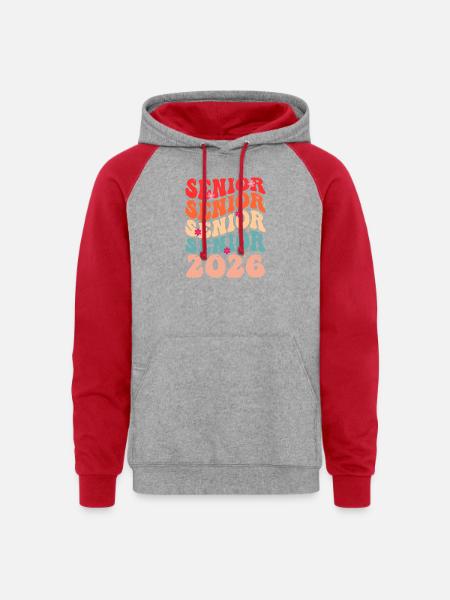 Senior Class 2026 Floral Rainbow - Unisex Colorblock Hoodie - heather grey/red