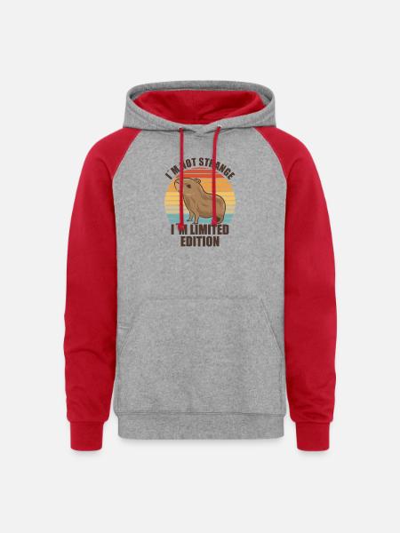 Capybara zoo animal design - Unisex Colorblock Hoodie - heather grey/red