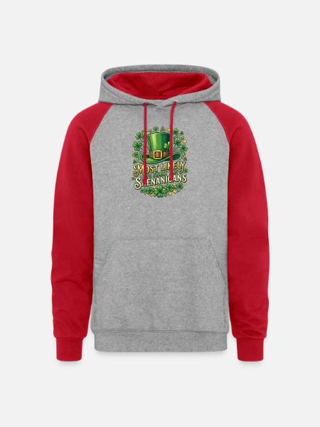 Leprechaun Hat Shenanigans - Unisex Colorblock Hoodie - heather grey/red