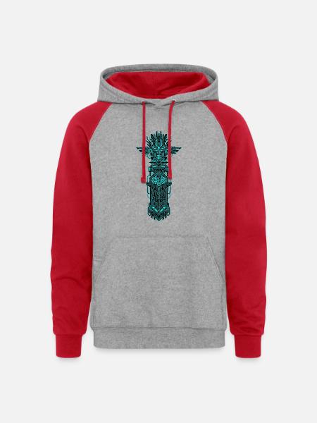 Neon Circuit Totem - Unisex Colorblock Hoodie - heather grey/red