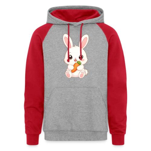 Cute Bunny Rabbit Holding Carrot – Kawaii Easter - Unisex Colorblock Hoodie