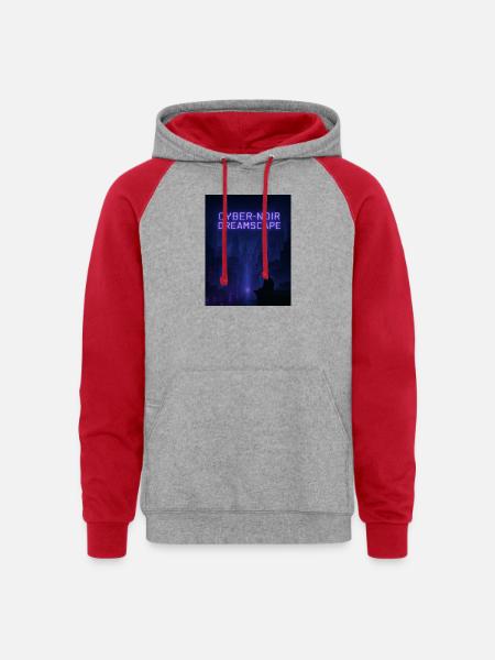 Cyber-Noir Dreamscape Design - Unisex Colorblock Hoodie - heather grey/red