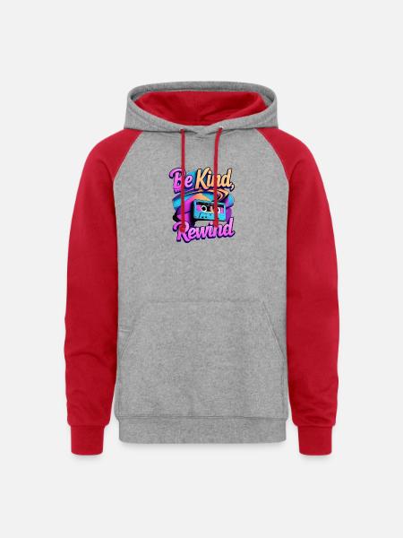 Be Kind Rewind Retro Cassette - Unisex Colorblock Hoodie - heather grey/red