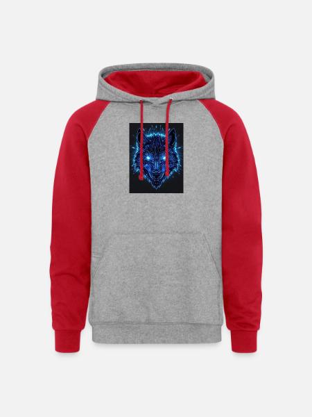 Neon Circuit Wolf - Unisex Colorblock Hoodie - heather grey/red