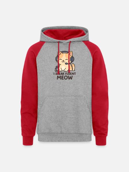 I Speak Fluent Meow - Unisex Colorblock Hoodie - heather grey/red