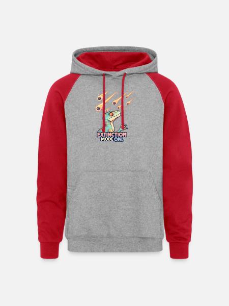 Extinction Meteor Dino - Unisex Colorblock Hoodie - heather grey/red