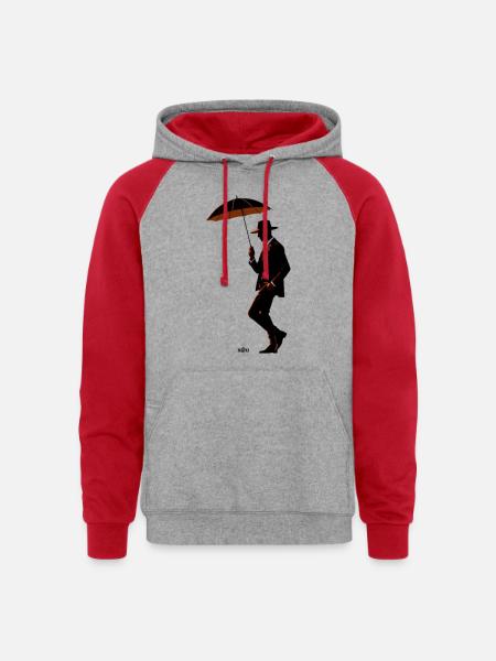 Noir Gentleman Umbrella Silhouette - Unisex Colorblock Hoodie - heather grey/red