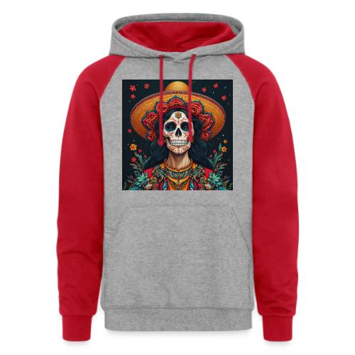 Charra Skull Art | Traditional Mexican Design - Unisex Colorblock Hoodie