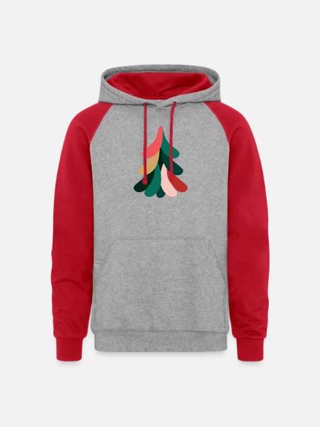Vivid Abstract Evergreen – Christmas - Unisex Colorblock Hoodie - heather grey/red