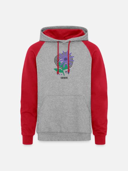 Bloom Code – Risograph Flower Art - Unisex Colorblock Hoodie - heather grey/red