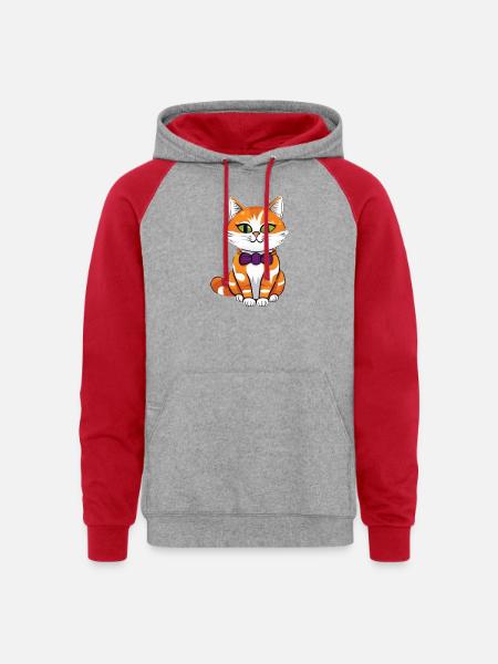 Orange Cat Bowtie Charm - Unisex Colorblock Hoodie - heather grey/red