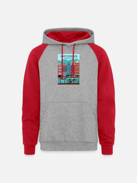 Amsterdam Travel - Unisex Colorblock Hoodie - heather grey/red