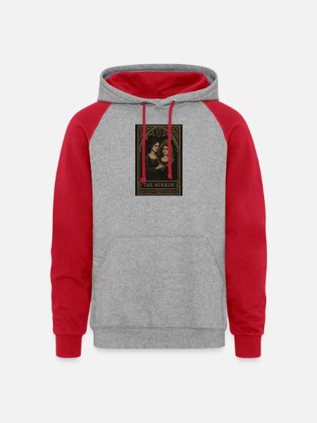 The Mirror Tarot Card Art - Unisex Colorblock Hoodie - heather grey/red