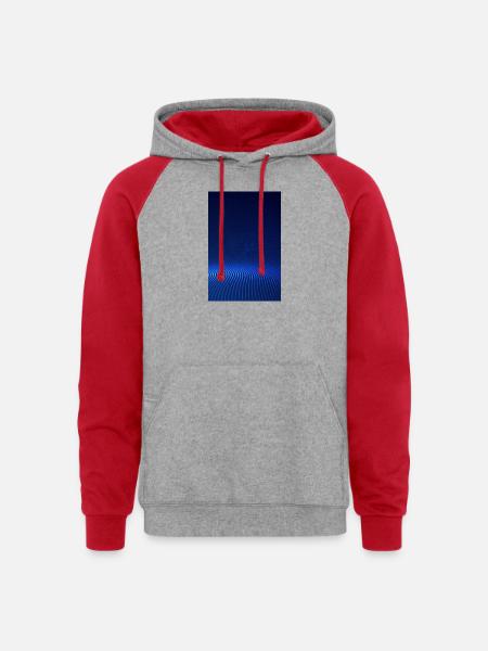Blue Halftone Wave - Unisex Colorblock Hoodie - heather grey/red
