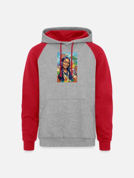 Bluehair City Portrait - Unisex Colorblock Hoodie - heather grey/red