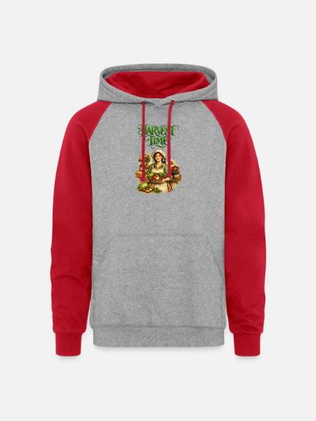 Harvest Time Farmgirl - Unisex Colorblock Hoodie - heather grey/red
