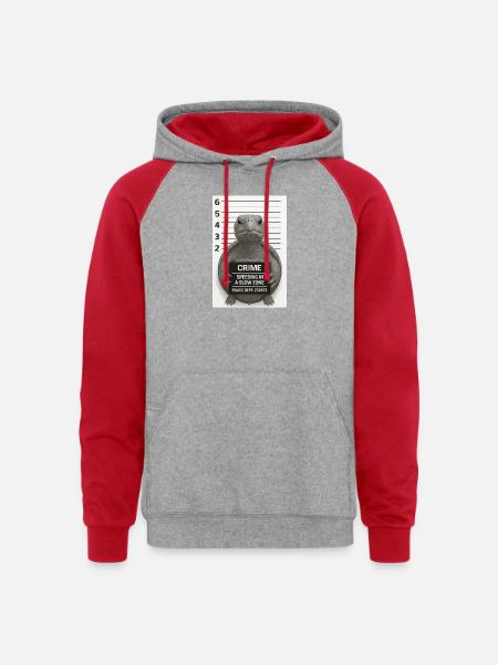 Crime Turtle Speeding Slow Zone - Unisex Colorblock Hoodie - heather grey/red