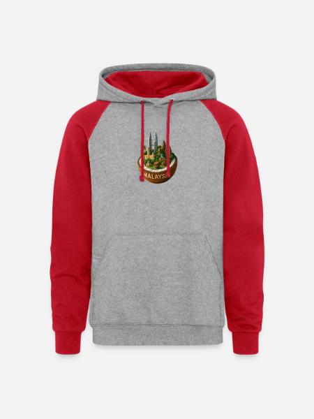 Malaysia Coconut Cityscape - Unisex Colorblock Hoodie - heather grey/red