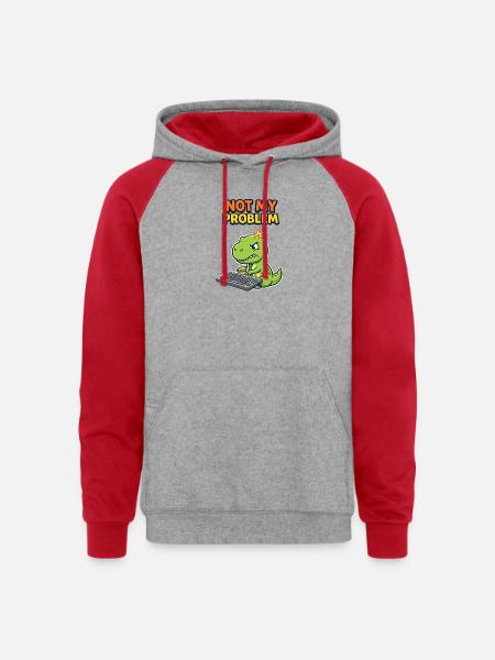 Not My Problem Dino - Unisex Colorblock Hoodie - heather grey/red