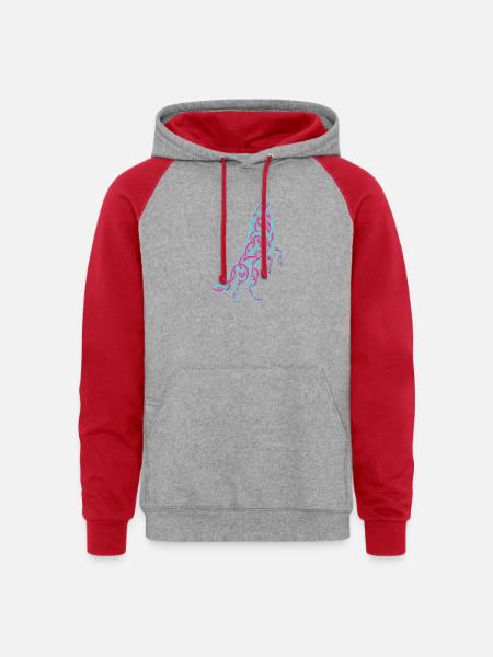Howling Wolf Calligraffiti - Unisex Colorblock Hoodie - heather grey/red