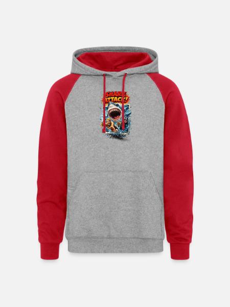 Shark Attack Retro Comic Splash - Unisex Colorblock Hoodie - heather grey/red