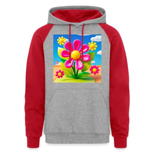 Pink Floral Peace | Sky & Nature Design - Unisex Colorblock Hoodie