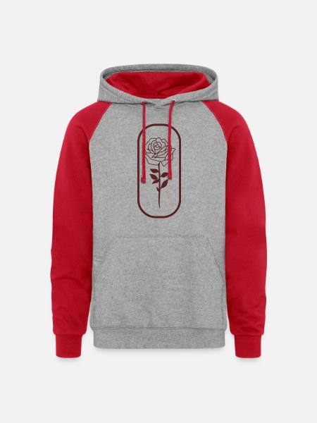 Red rose - Unisex Colorblock Hoodie - heather grey/red