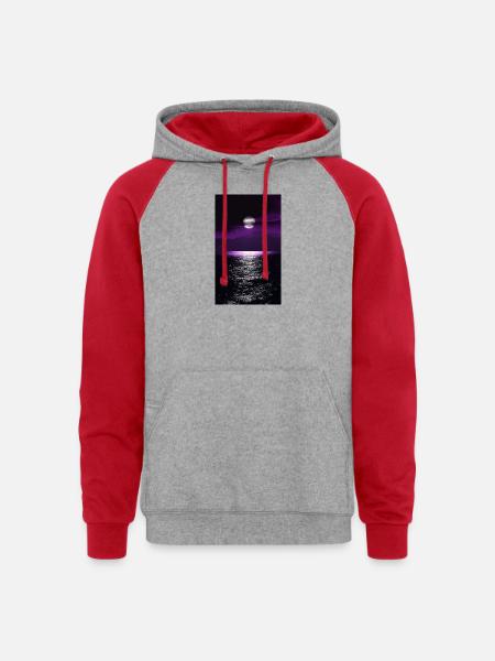 Moonlit Purple Ocean - Unisex Colorblock Hoodie - heather grey/red