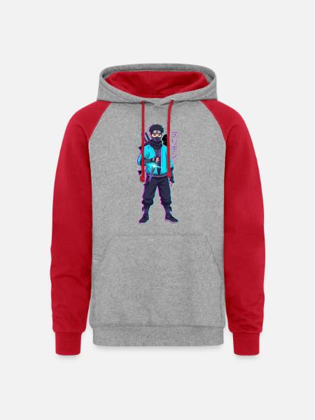 Neon Shinobi Cyan - Unisex Colorblock Hoodie - heather grey/red